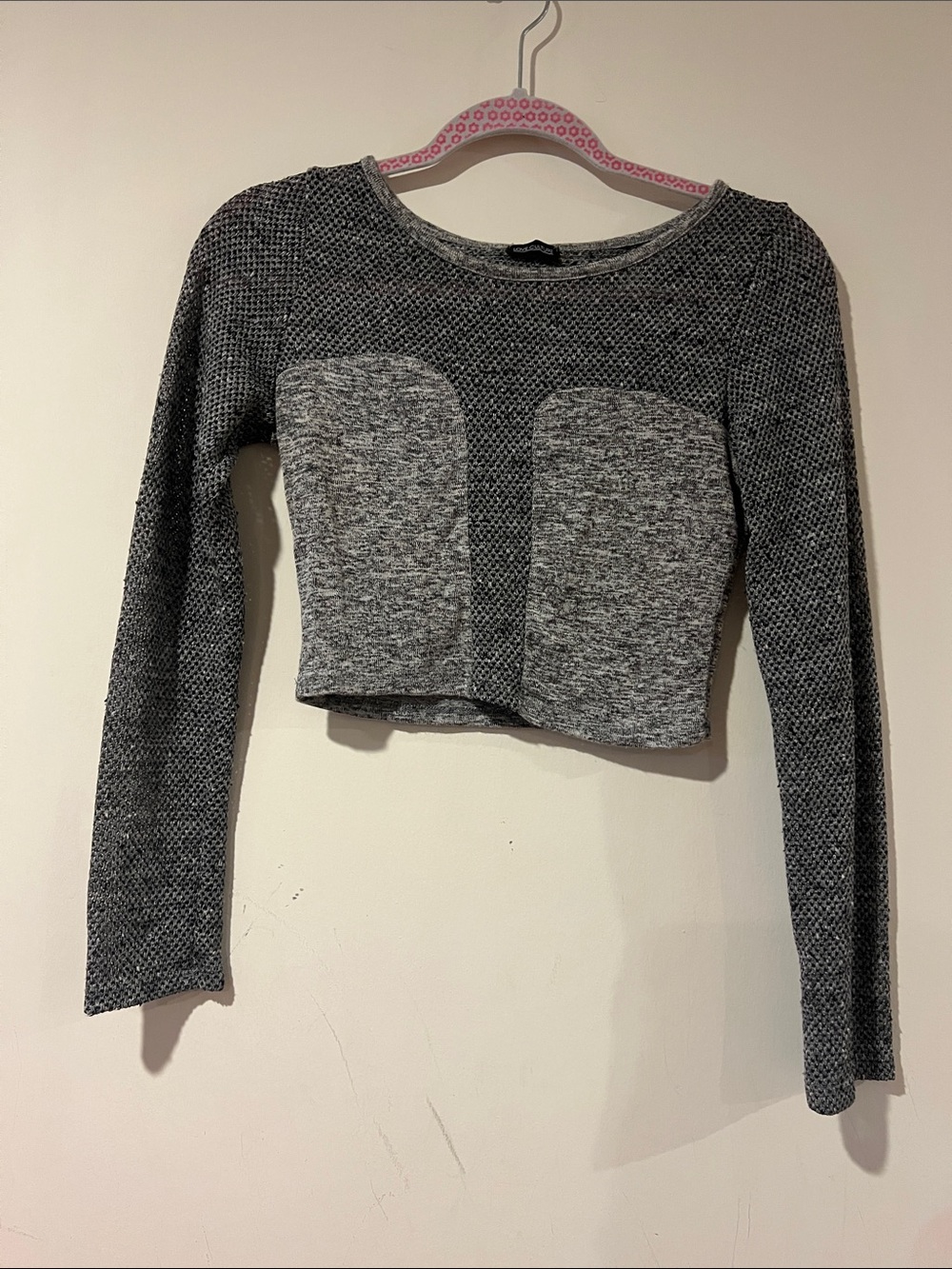 Love Culture Grey Textured Long-Sleeve Cropped Top